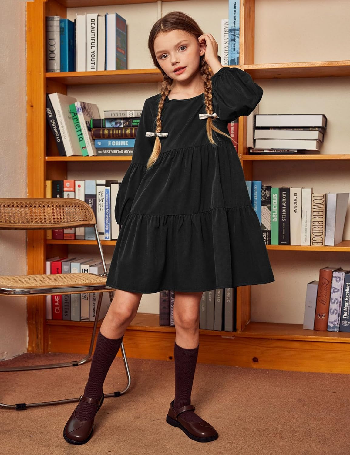 Arshiner Girls Dress Long Sleeve a Line Loose Swing Ruffle Tunic Dresses