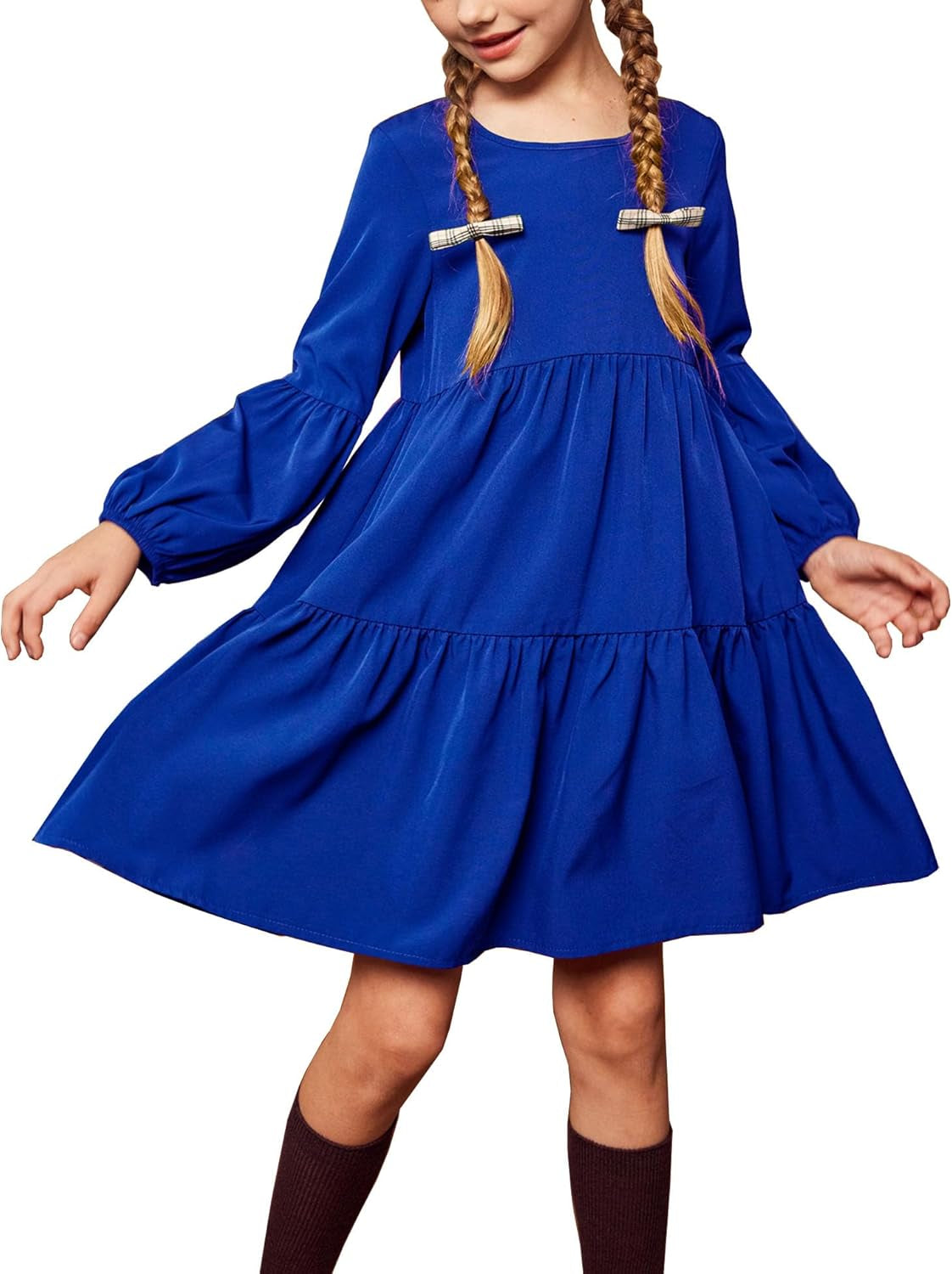 Arshiner Girls Dress Long Sleeve a Line Loose Swing Ruffle Tunic Dresses
