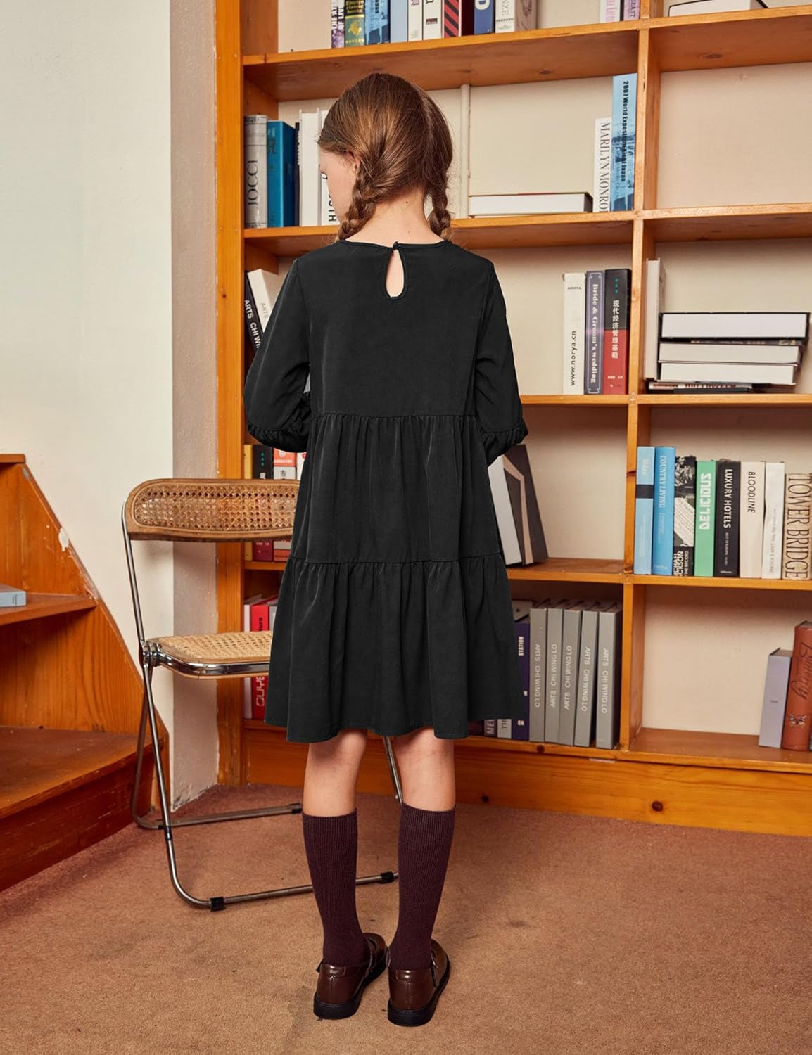 Arshiner Girls Dress Long Sleeve a Line Loose Swing Ruffle Tunic Dresses