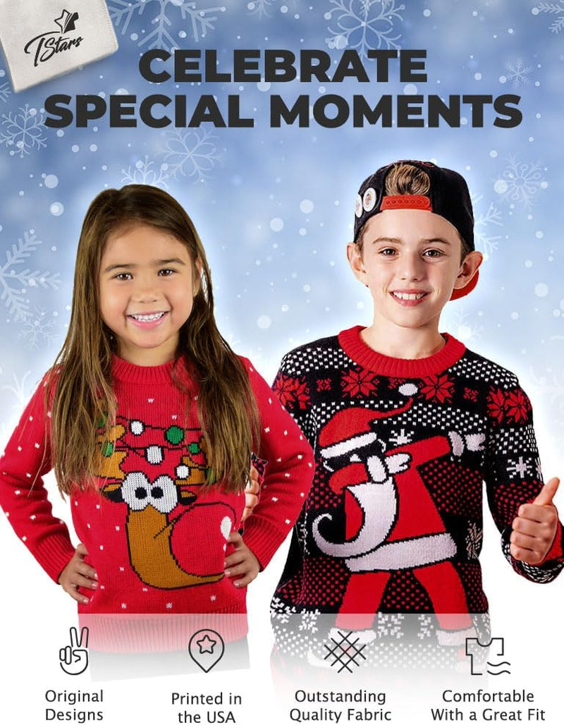Tstars Dabbing through the Snow Boys Ugly Christmas Sweater Style Holiday Xmas Santa Dab Sweatshirt for Youth Kids