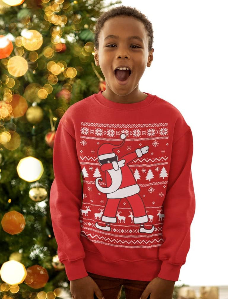 Tstars Dabbing through the Snow Boys Ugly Christmas Sweater Style Holiday Xmas Santa Dab Sweatshirt for Youth Kids
