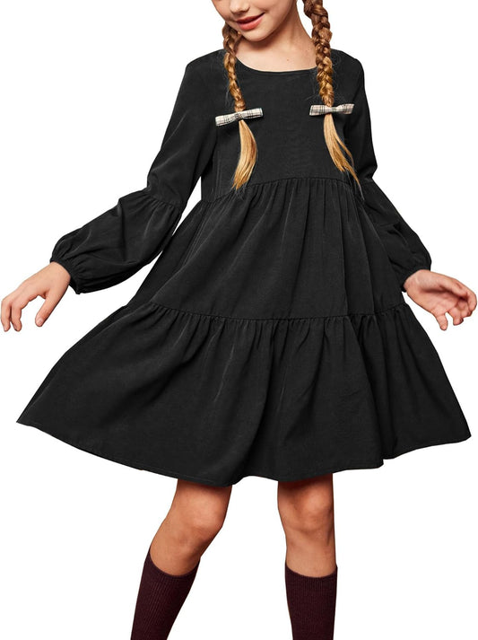 Arshiner Girls Dress Long Sleeve a Line Loose Swing Ruffle Tunic Dresses