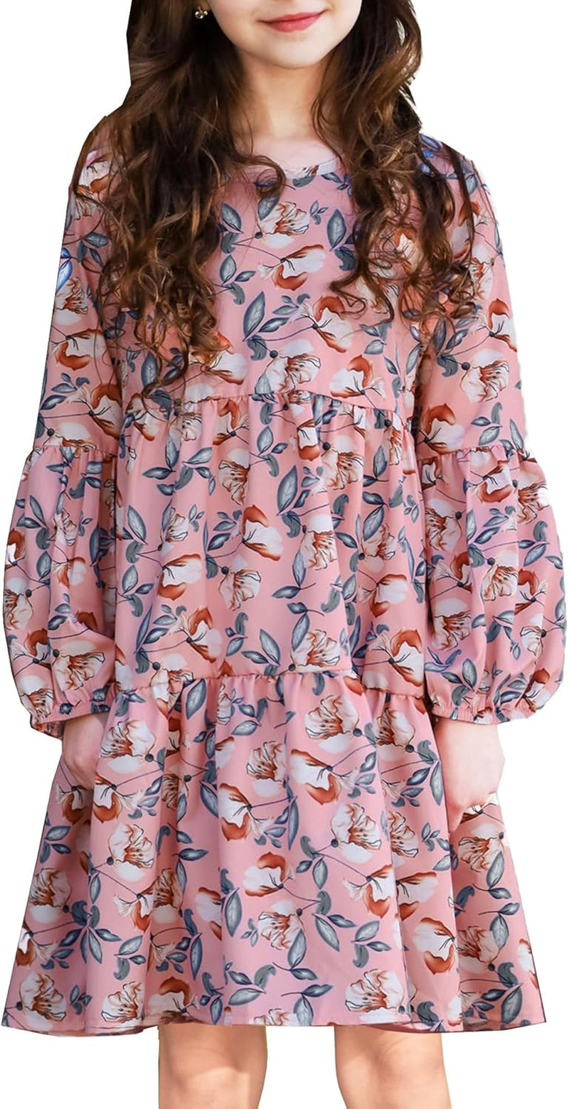 Arshiner Girls Dress Long Sleeve a Line Loose Swing Ruffle Tunic Dresses
