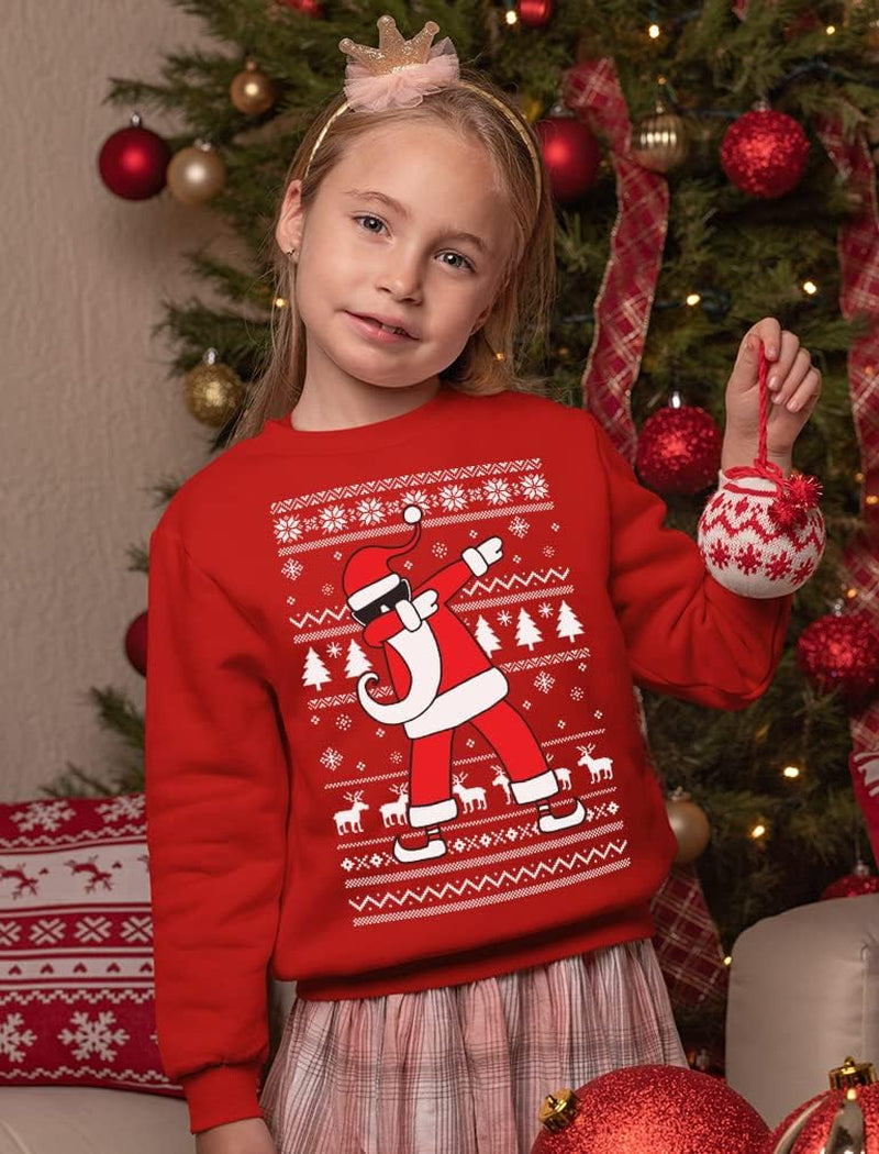 Tstars Dabbing through the Snow Boys Ugly Christmas Sweater Style Holiday Xmas Santa Dab Sweatshirt for Youth Kids