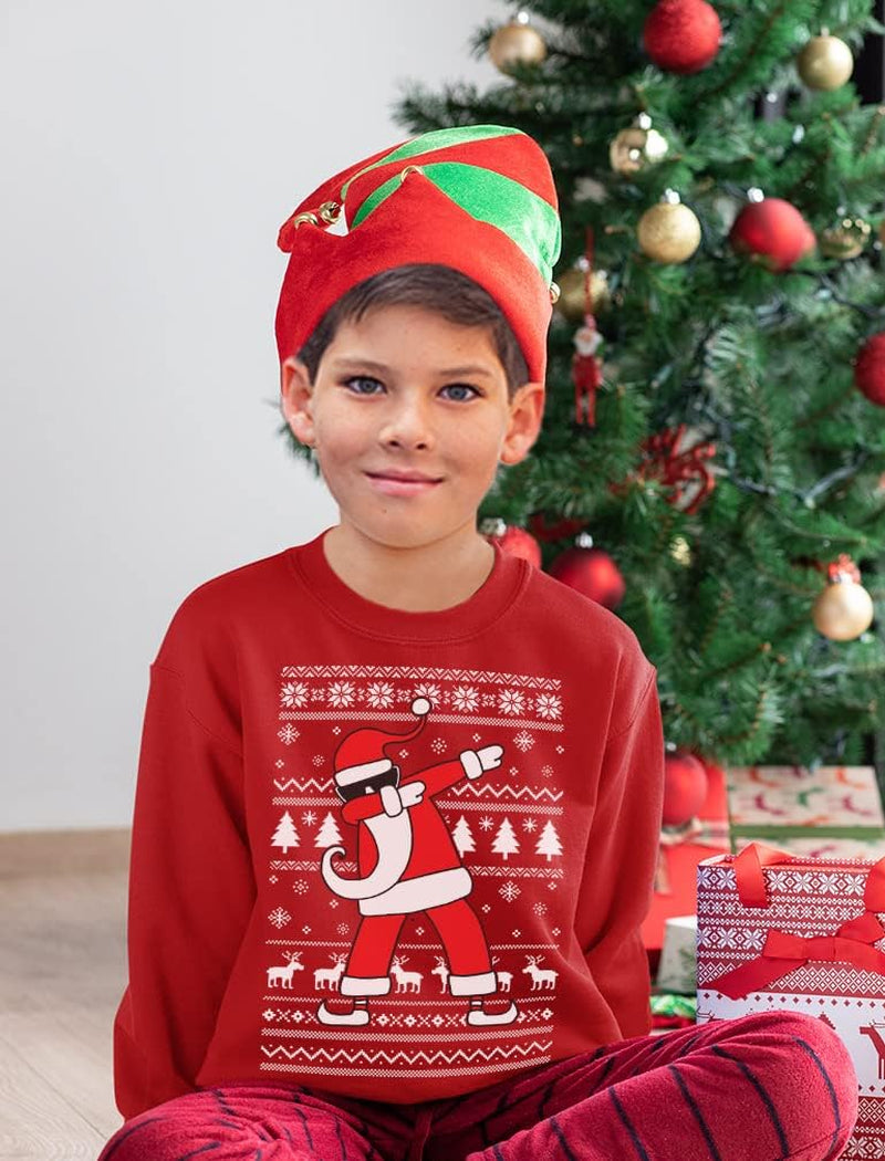 Tstars Dabbing through the Snow Boys Ugly Christmas Sweater Style Holiday Xmas Santa Dab Sweatshirt for Youth Kids